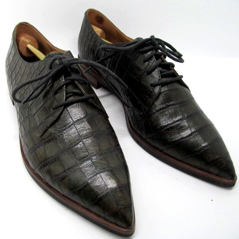 ECCO Womens Brown Croc Print Lace Up Pointy Toe Shoes Size US 8-8.5 EUR 39 VGC